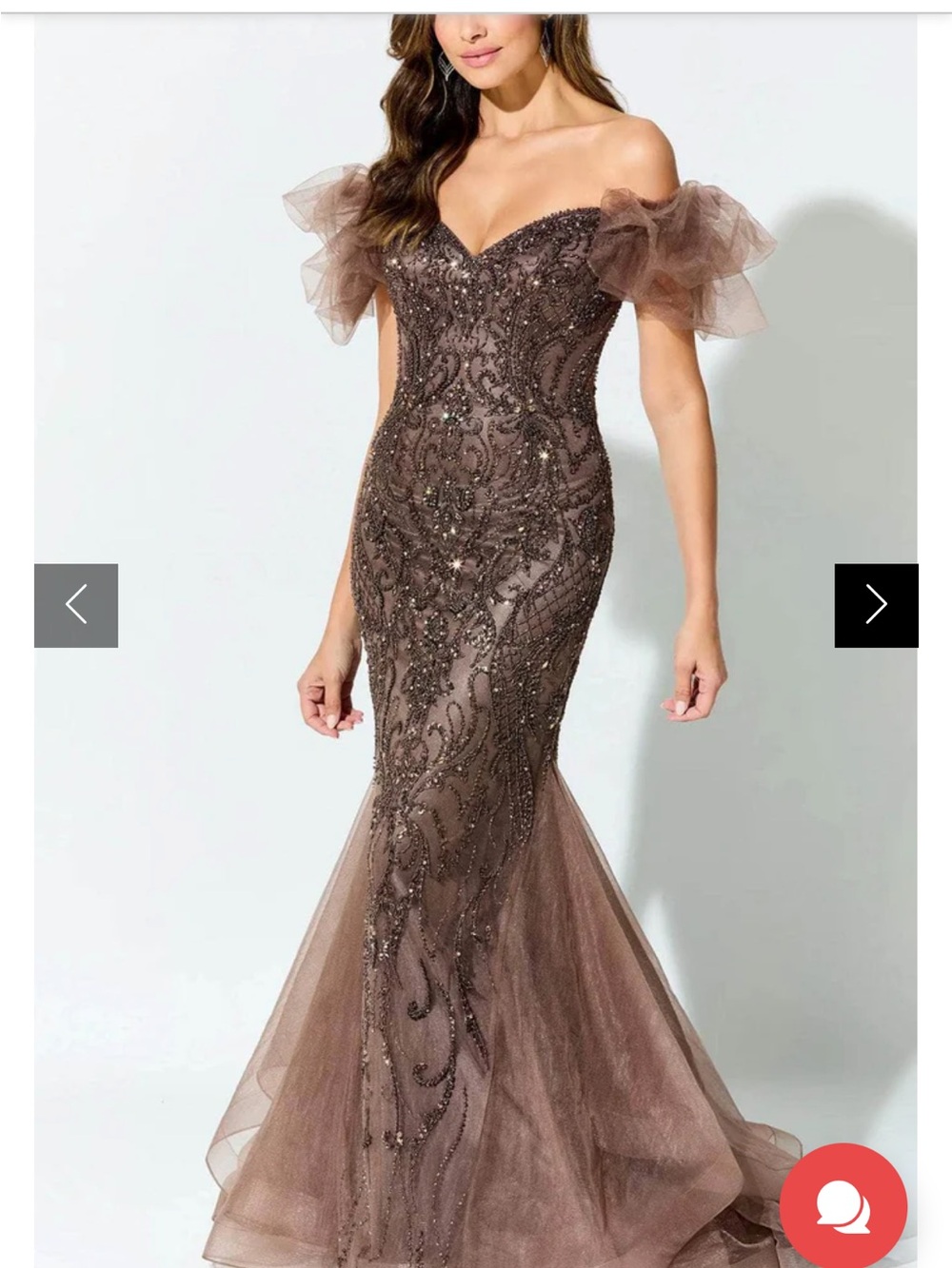 Off-Shoulder Beaded Mermaid Prom Dress in Brown